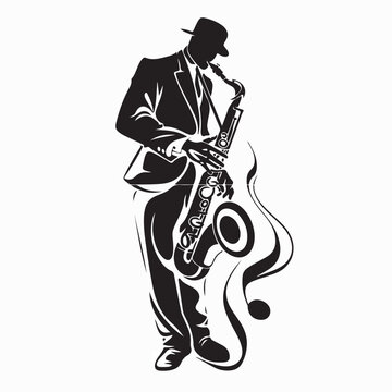 Jazz Musician Playing Saxophone Logo Vector Isolated On White Background