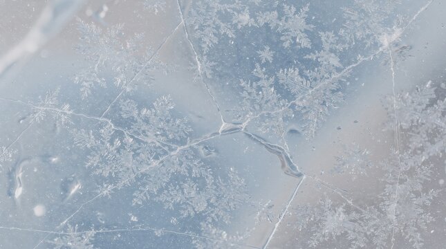 Frost patterns form intricate, delicate ice crystals on a cold, translucent surface, showcasing natural beauty in winter.