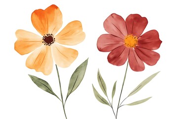 Fototapeta premium Vibrant watercolor flowers against white background