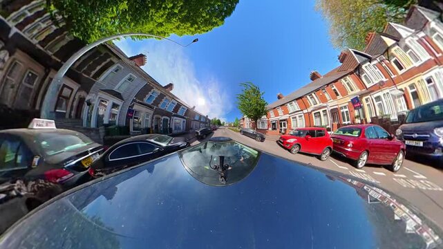 Ultra Wide Unique Footage of Car Drive on City Streets and Roads of Great Britain During Beautiful Mostly Sunny Day and Afternoon. Car Mounted Wide Angle Camera Footage Captured on 19th April, 2026