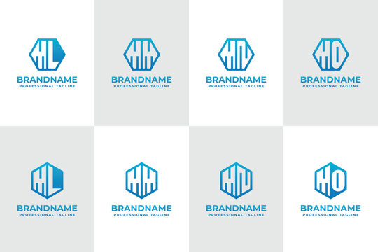 Letters ML MM MN MO Hexagon Logo Set, suitable for business with LM MM NM OM initials
