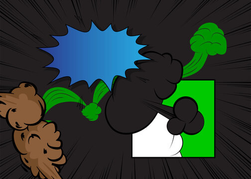Cartoon background, black, blue, green and brown, comic book backdrop. Retro vector comics pop art design.