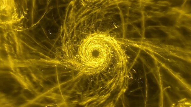 Golden Swirling Vortex and Spirals on Dark Background - A dynamic abstract visualization featuring bright yellow lines and multiple swirling spiral patterns against a dark, textured background.