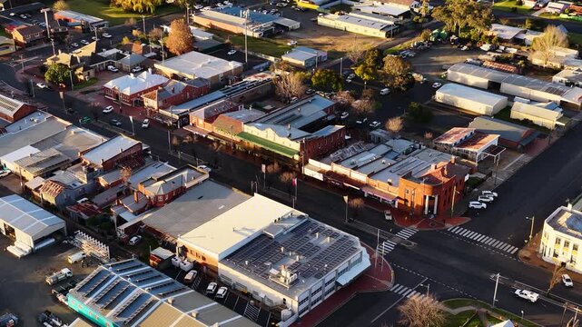 Aerial View of Rural Town Center in Coonabarabran Australia