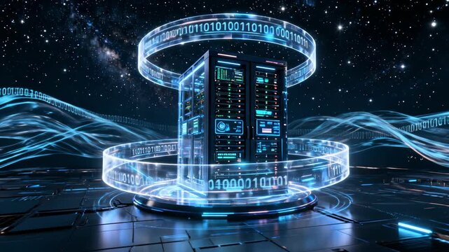 Quantum Supercomputer Server in Space with Holographic Binary Rings Representing Big Data Processing and Cloud Network Technology