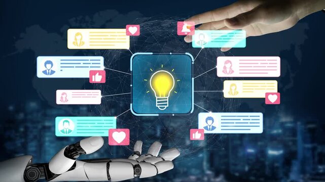Futuristic Collaboration Between Human Hand and Robotic Arm, Representing Technology, Innovation, and Communication in a Digital Landscape with Data Symbols. Entropy.