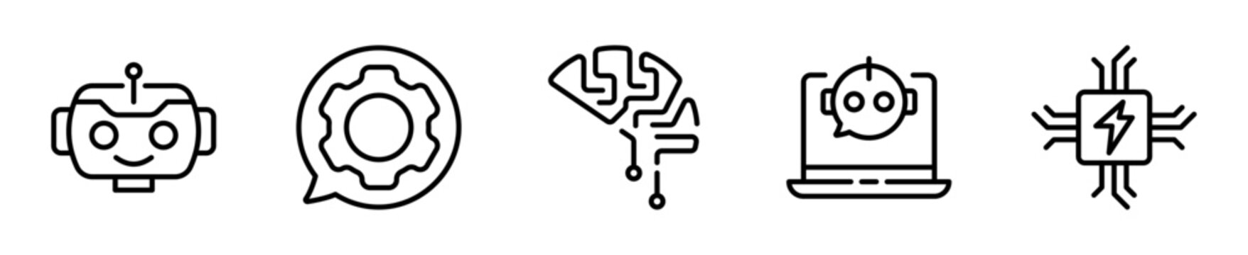 Set de Iconos Inteligencia Artificial Chatbot Empresa 5 Piezas Outline Vector