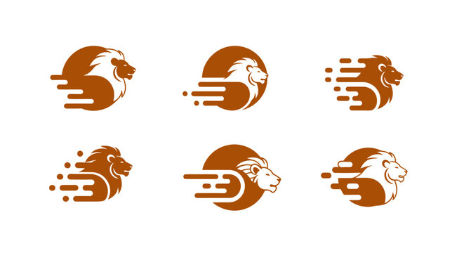 Set of lion speed logo icons for power and fast delivery services.