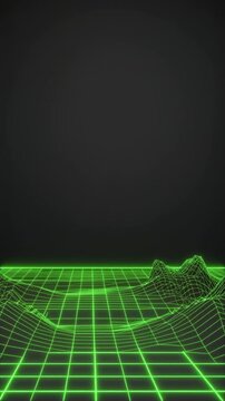 Neon Green Retro Wireframe Grid Landscape Animation Generative AI