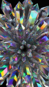 Rotating Iridescent Crystal Cluster Animation Generative AI