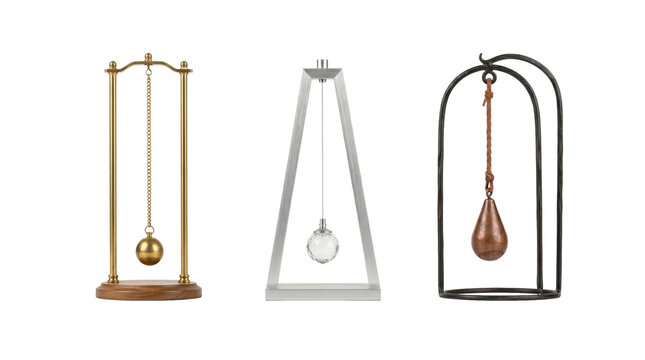 Row of three dowsing pendulums isolated on transparent background.
