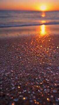 Golden Hour Beach with Sparkling Crystals Generative AI