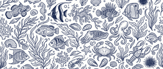 Hand-Drawn Underwater Life Pattern © kirani
