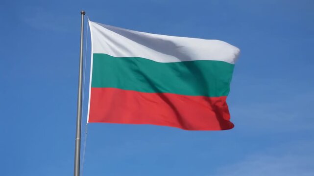 Bulgarian Flag Waving in Blue Sky 4K Generative AI
