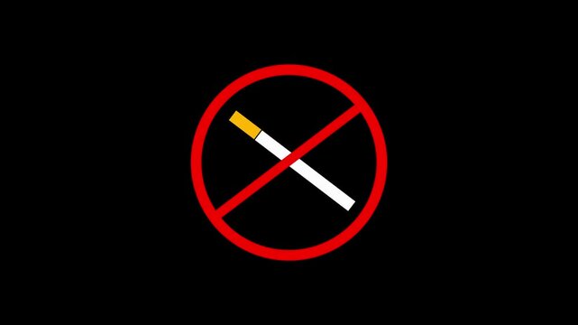Animation of no smoking with cigarette and red circle. Health concept, better quality of life.