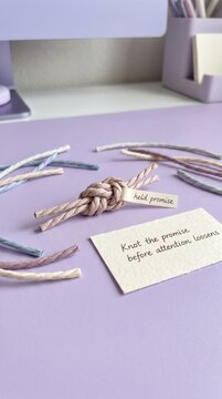 A tightly tied knot on twisted cords with a 'held promise' tag and 'Knot the promise before attention loosens' text for low attention span