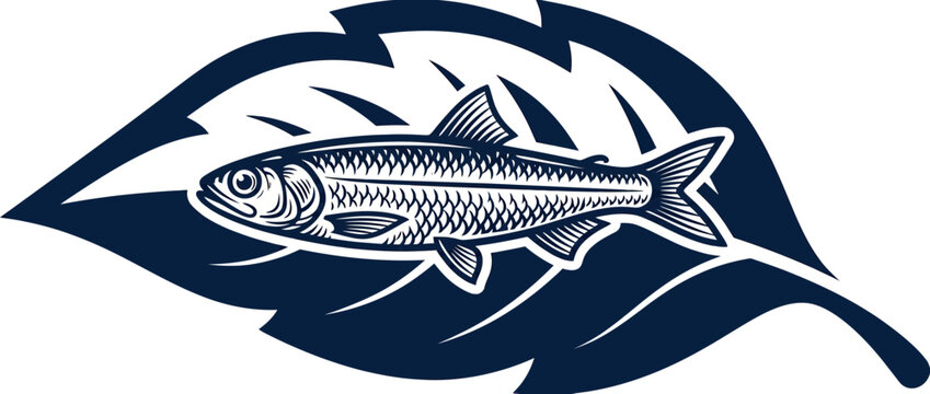 Fish Silhouette on a Stylized Leaf Illustration