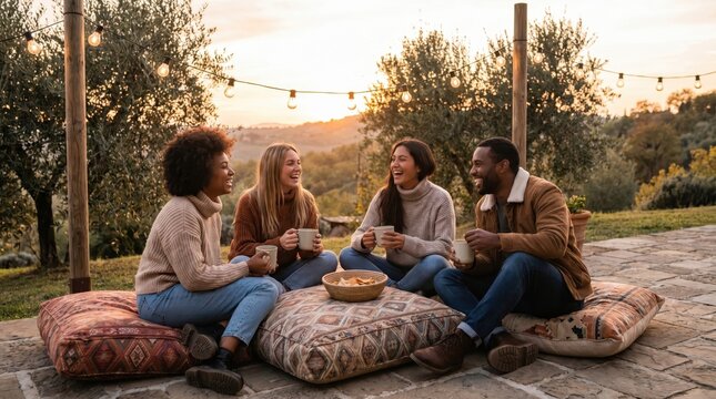 Friends Enjoying Summer Bank Holiday Outdoors