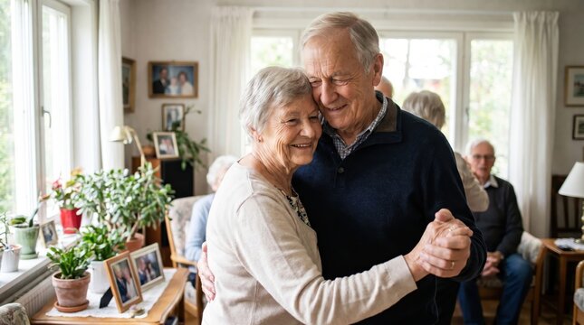 Senior Couple Dancing Joyfully Indoors for Senior Citizen Day