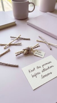 Knot Tied with Twine and 'Held Promise' Tag, a Reminder for Low Attention Span