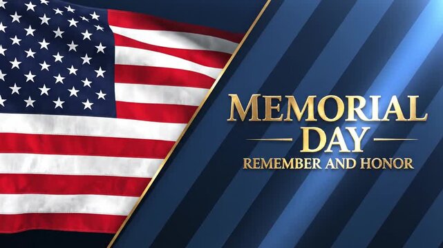 Memorial Day greeting with American flag on dark background