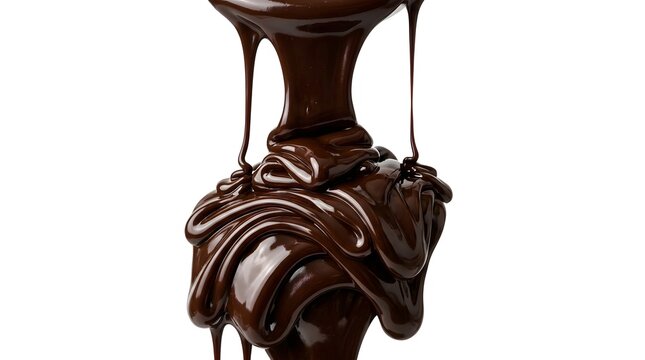 Melted Chocolate Drips Swirls on White Background