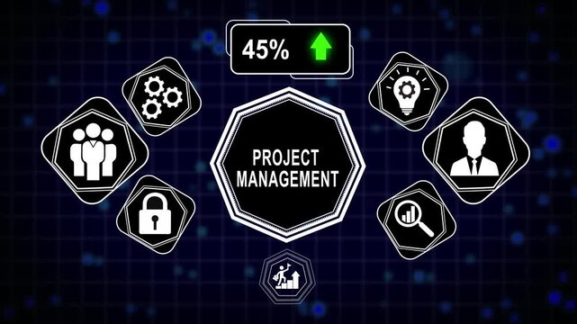 Project management dashboard interface with progress loading bar and business for corporate workflow, strategy, and productivity analysis