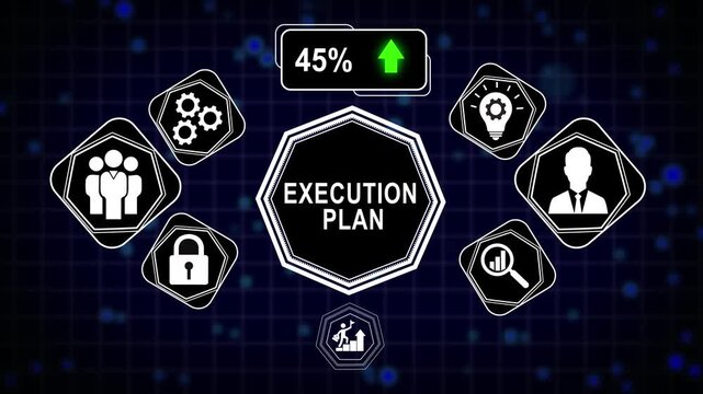 Execution plan business strategy infographic with progress percentage and digital for corporate growth and management presentations