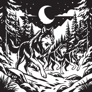 wolf and moon