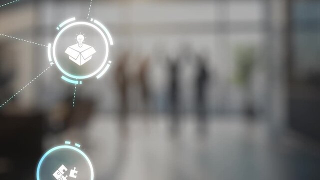 Innovation icons show creativity, teamwork, and project development. Innovation helps organizations design solutions, build strategy, and grow with new business opportunities. Gist