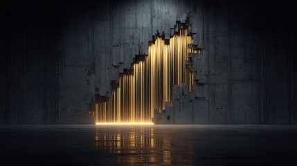 Obraz premium Abstract wall with illuminated lines breaking through concrete surface in a dark atmosphere, creating an artistic glow