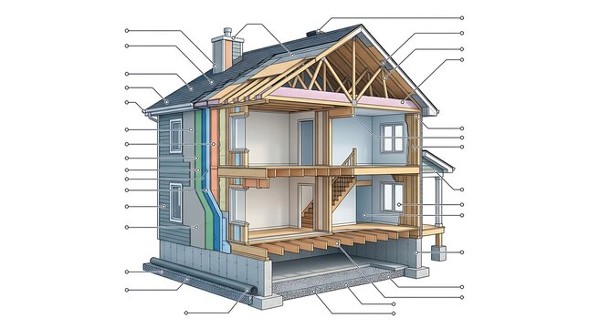 House cross section showing structural elements and framing