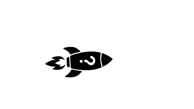 Black and white minimalist rocket ship icon design.