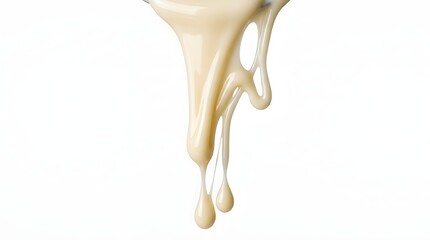 Creamy Sweet Liquid Dripping on White Background