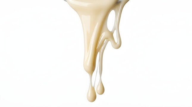 Creamy Sweet Liquid Dripping on White Background