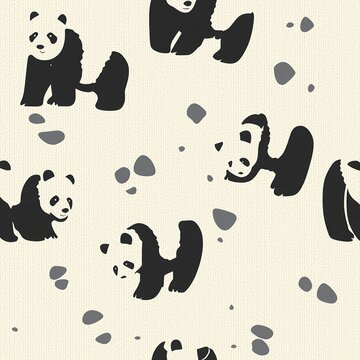 Abstract seamless pattern panda caricature illustration background
