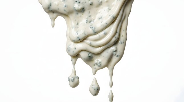 Creamy Blue Cheese Dressing Dripping White Background