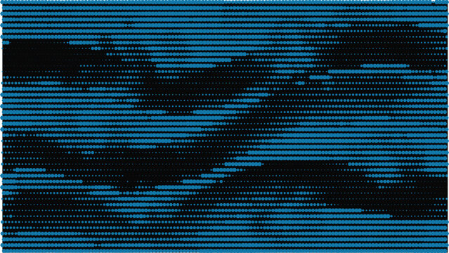 Abstract blue and black digital glitch pattern with horizontal scanlines and static texture.