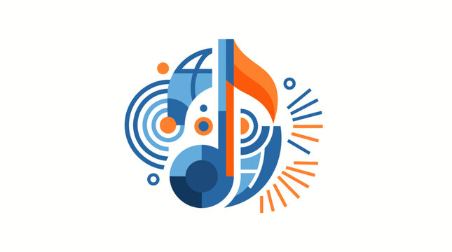 Abstract musical concept graphic with note and sound waves abstract creative