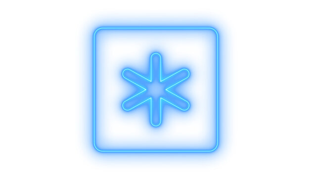 Glowing neon snowflake icon isolated on transparent background. Cold cooling symbol. Winter frost button. Star asterisk logo. Climate control