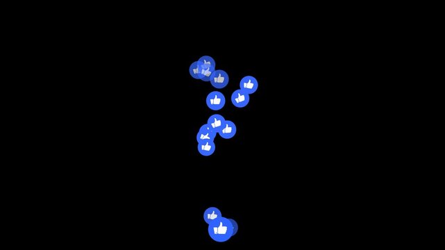Thumbs up reaction icons flying up animation on transparent background. Live stream reactions in social media.