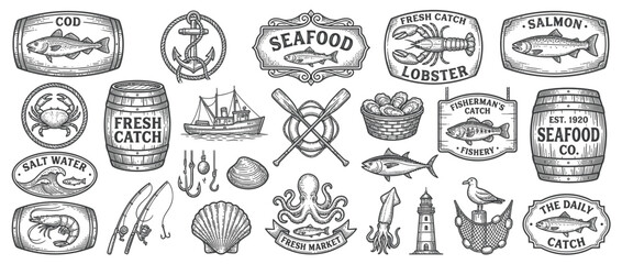 Vintage Seafood and Maritime Icons Collection © fajri