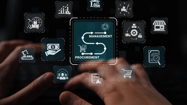 Modern Illustration of Management and Procurement Concept with Icons Representing Business Processes and Strategies for Stock Photo Use Sigmoid