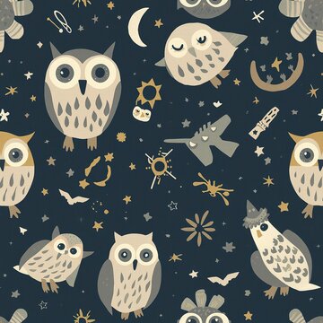 seamless pattern with owls