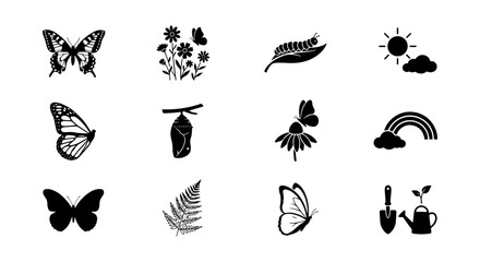 Fototapeta premium Butterfly Icons Set, Insect Vector Graphics, Nature Elements Collection, Garden Symbols