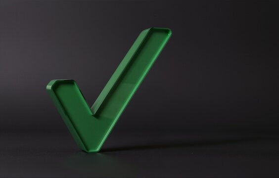 Green checkmark standing on dark background with copy space