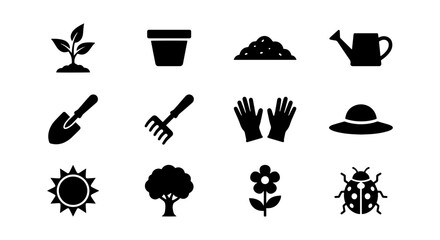 Gardening Icons Set, Plant Care Tools Vector Collection, Organic Farming Symbols © lima