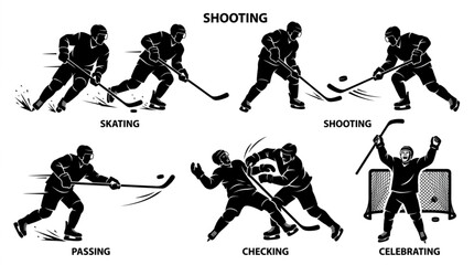 Naklejka premium Ice Hockey Player Action Silhouettes Set with Labels