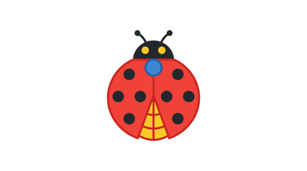 Naklejka premium Minimalist Vector Illustration of a Bright Red Ladybug with Black Spots and Patterned Wings on White Background
