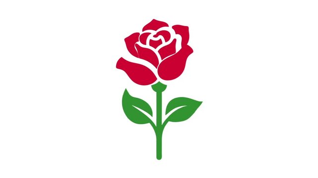 Elegant red rose with green stem and leaves illustration.